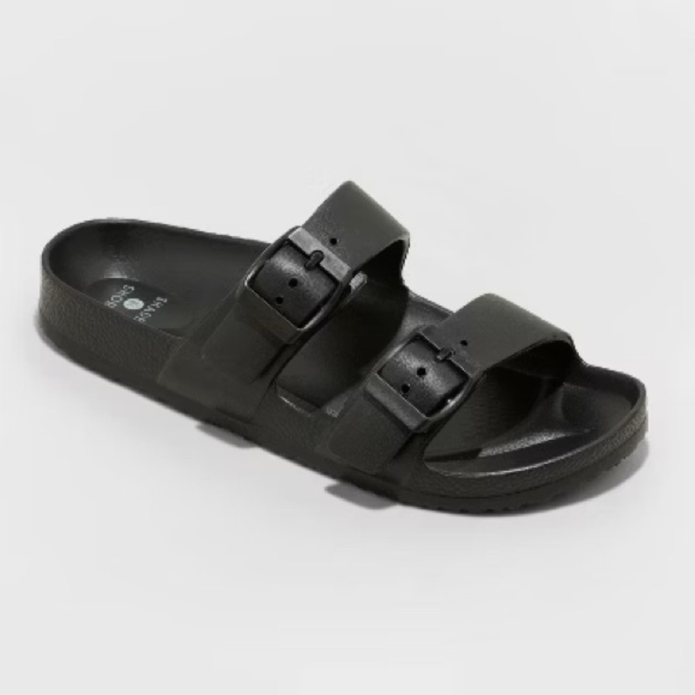Shade & Shore Black Double-Strap Sandals